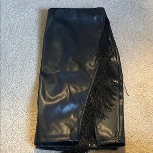 Black Faux Leather Skirt with Fringe NEW